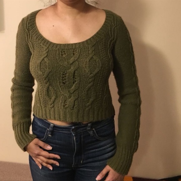 Guinevere green cropped alpaca / Marino wool sweater size XS Anthropology - Picture 5 of 10